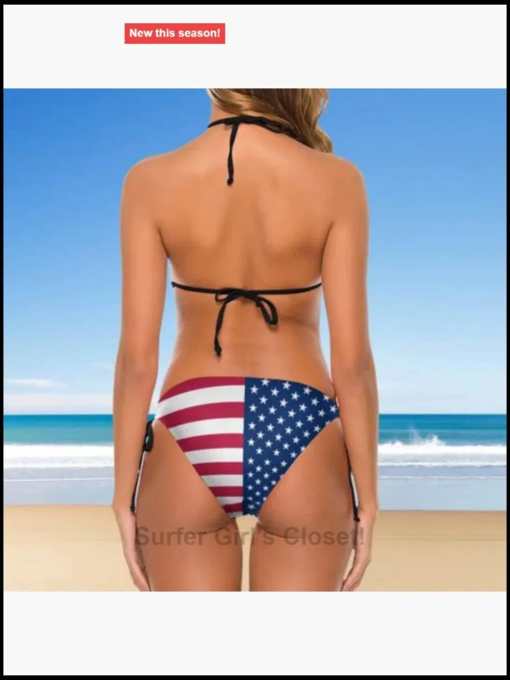 Women 2 Piece Halter Neck Thong Bikini Set - Striped Swimsuit